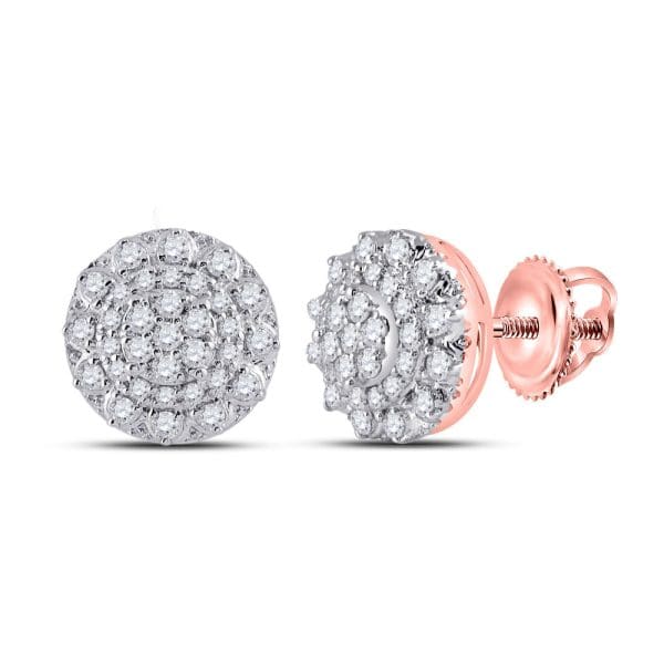 14kt Rose Gold  Round Diamond Cluster Earrings 1/2 Cttw