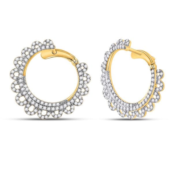 14kt Yellow Gold  Round Diamond Hoop Earrings 1-1/2 Cttw
