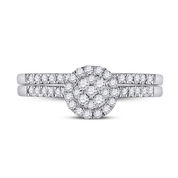 14kt White Gold Round Diamond Cluster Bridal Wedding Ring Band Set 1/2 Cttw - Image 3