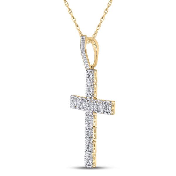 10kt Yellow Gold His Round Diamond Cross Charm Pendant 1-1/5 Cttw - Image 2