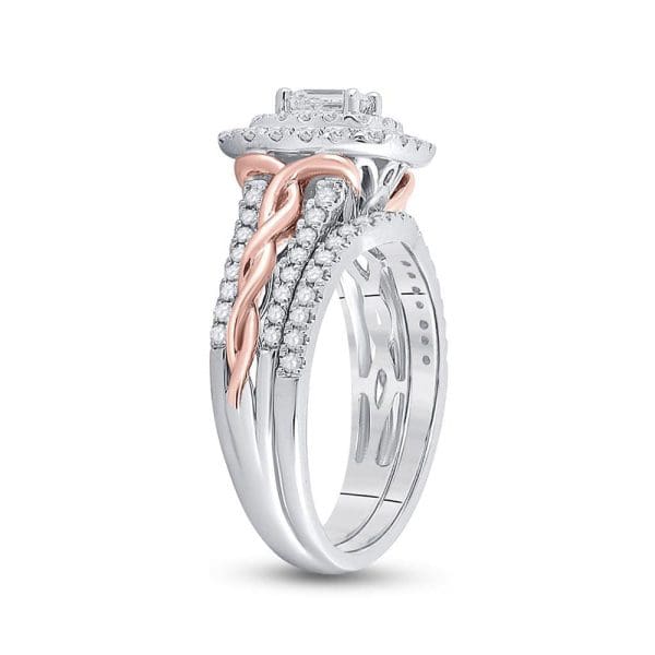 14kt Two-tone Gold Emerald Diamond Bridal Wedding Ring Band Set 1 Cttw - Image 3