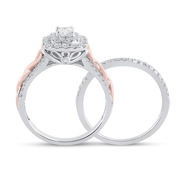 14kt Two-tone Gold Emerald Diamond Bridal Wedding Ring Band Set 1 Cttw - Image 4