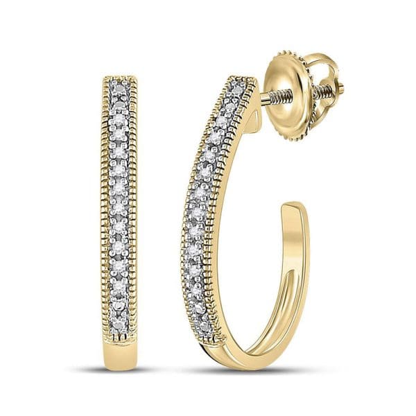 10kt Yellow Gold  Round Diamond Half J Hoop Earrings .03 Cttw