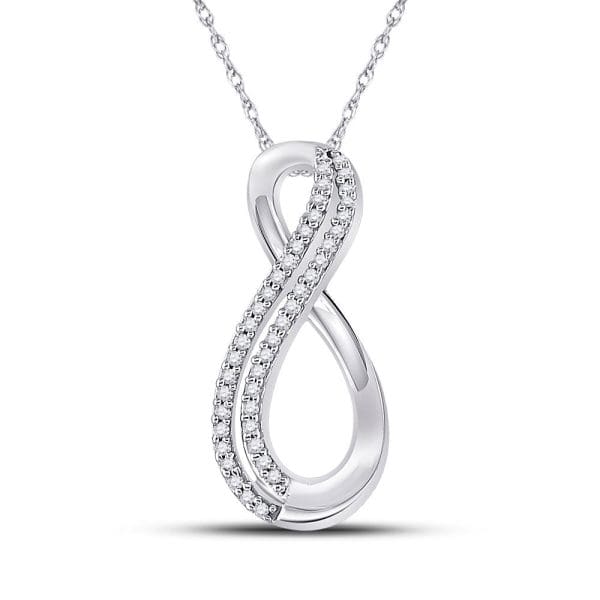 10kt White Gold  Round Diamond Infinity Pendant 1/8 Cttw