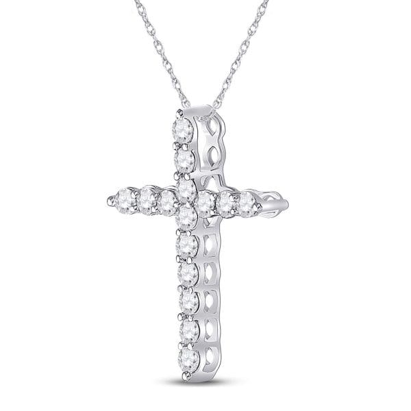 14kt White Gold  Round Diamond Cross Pendant 1/2 Cttw - Image 2