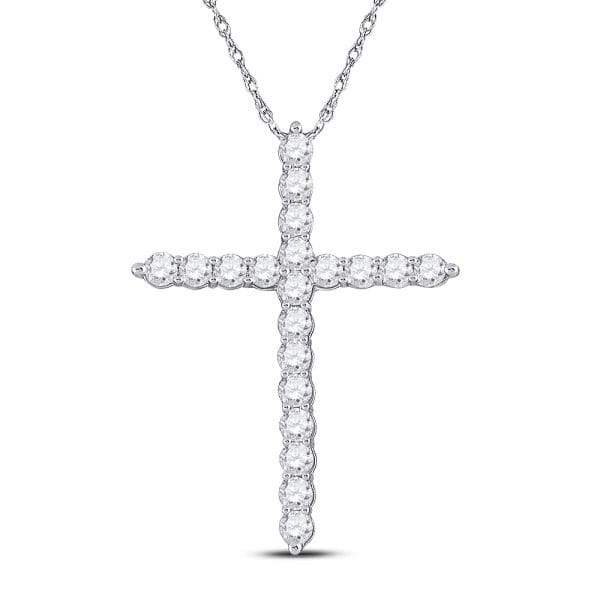 14kt White Gold  Round Diamond Cross Pendant 1/2 Cttw