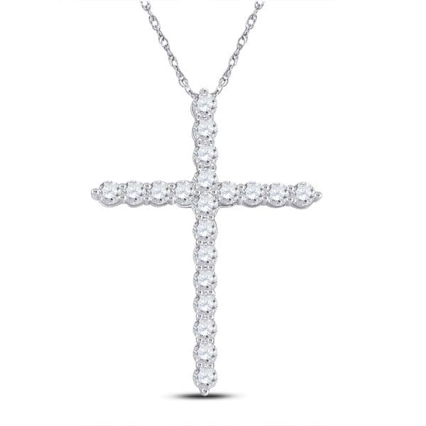 14kt White Gold  Round Diamond Cross Pendant 1 Cttw