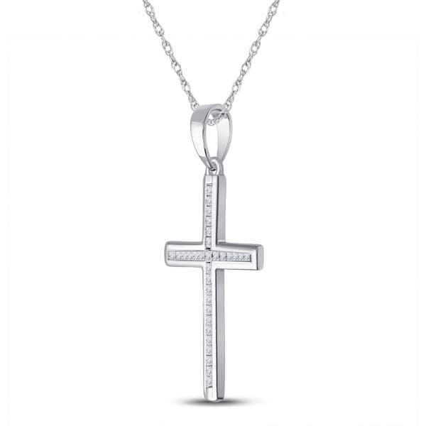 10kt White Gold  Princess Diamond Cross Pendant 1/6 Cttw - Image 2