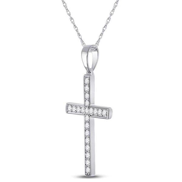 10kt White Gold  Round Diamond Cross Pendant 1/4 Cttw - Image 2