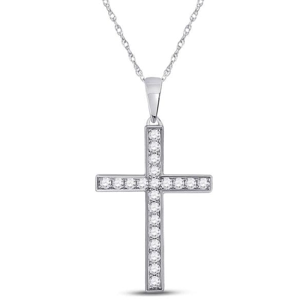 10kt White Gold  Round Diamond Cross Pendant 1/4 Cttw