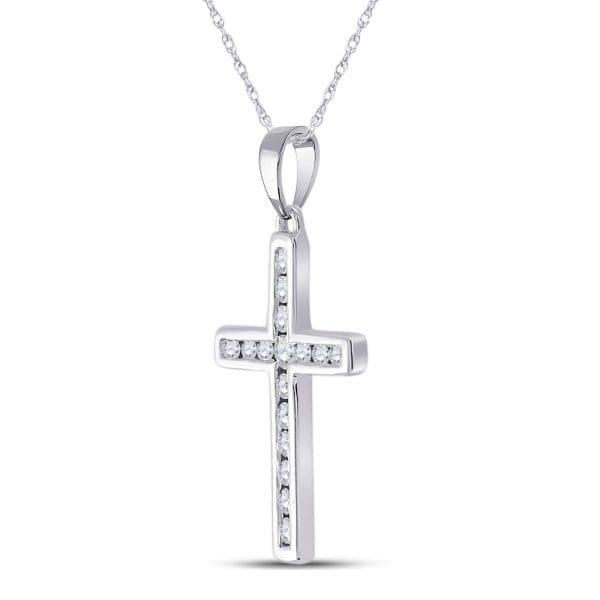 10kt White Gold  Round Diamond Cross Pendant 1/4 Cttw - Image 2