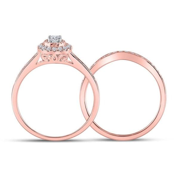 10kt Rose Gold Round Diamond Halo Bridal Wedding Ring Band Set 1/3 Cttw - Image 4