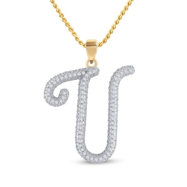 10kt Yellow Gold  Round Diamond Initial U Letter Pendant 1/5 Cttw