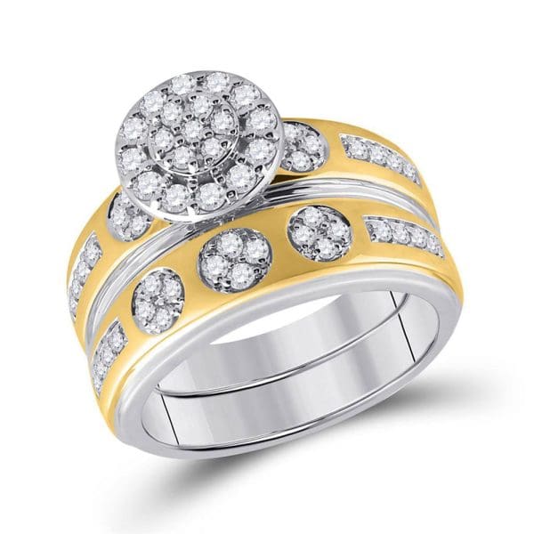 14kt Two-tone Gold His s Round Diamond Cluster Matching Wedding Set 1 Cttw - Image 5