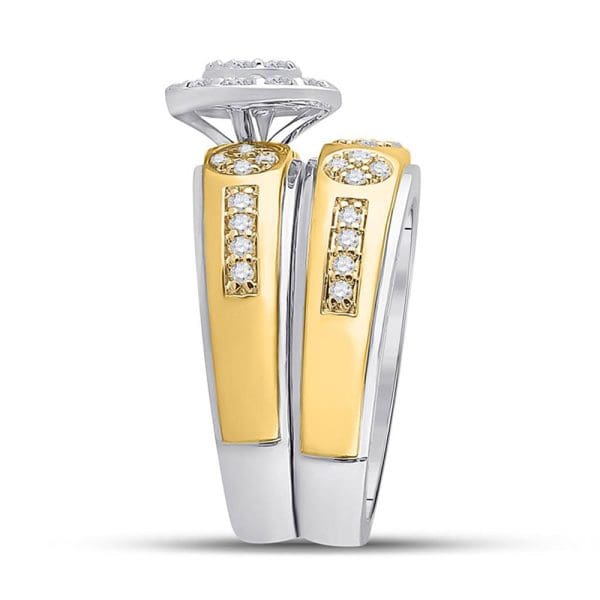 14kt Two-tone Gold His s Round Diamond Cluster Matching Wedding Set 1 Cttw - Image 3