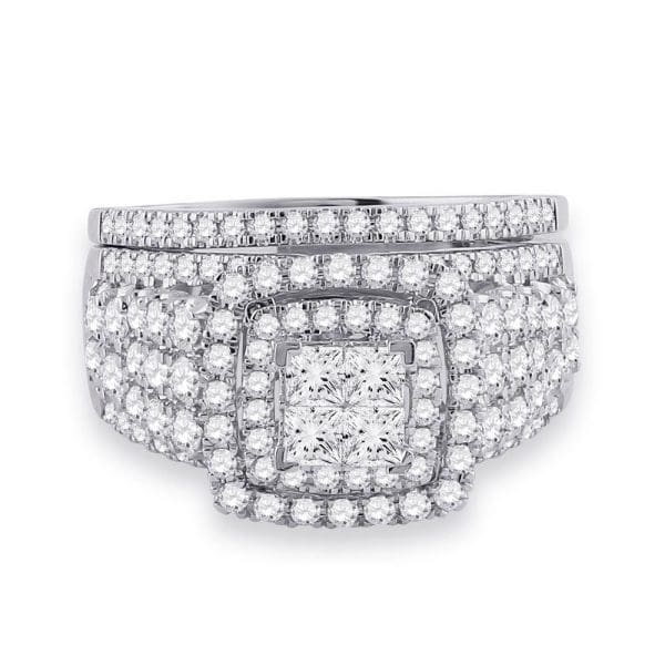 14kt White Gold Princess Diamond Bridal Wedding Ring Band Set 1-3/4 Cttw - Image 2