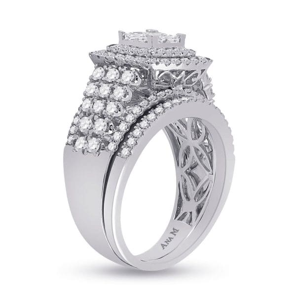 14kt White Gold Princess Diamond Bridal Wedding Ring Band Set 1-3/4 Cttw - Image 3