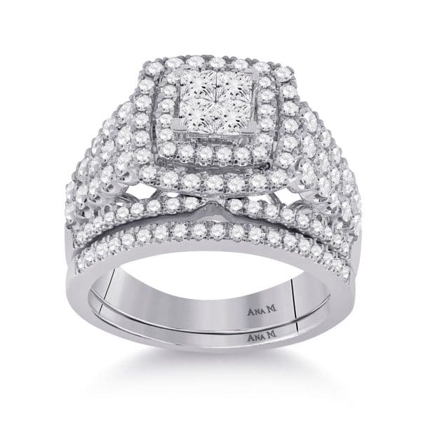 14kt White Gold Princess Diamond Bridal Wedding Ring Band Set 1-3/4 Cttw