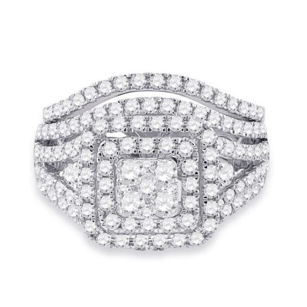 14kt White Gold Round Diamond Bridal Wedding Ring Band Set 1-3/4 Cttw - Image 2