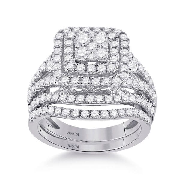 14kt White Gold Round Diamond Bridal Wedding Ring Band Set 1-3/4 Cttw
