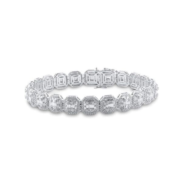 His Baguette Diamond Link - 14K White Gold -  Diamond Bracelet