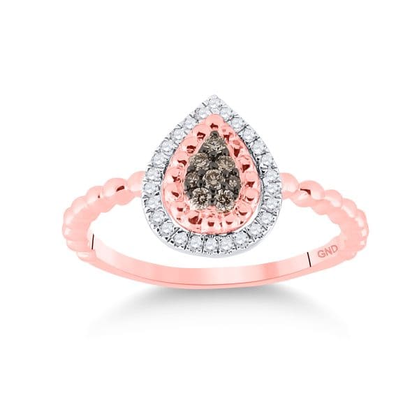 10kt Rose Gold  Round Brown Diamond Teardrop Ring 1/5 Cttw