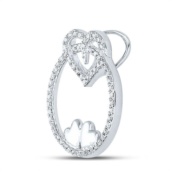 Round Diamond Circle Heart - 10K White Gold - Diamond Heart Pendant - Image 2