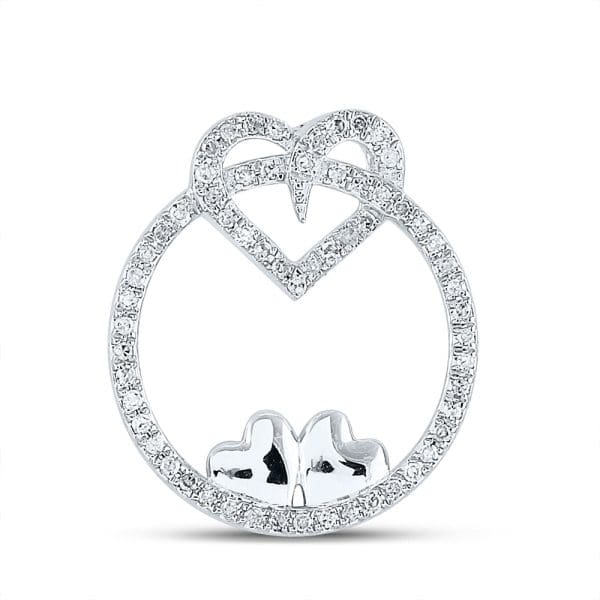 Round Diamond Circle Heart - 10K White Gold - Diamond Heart Pendant