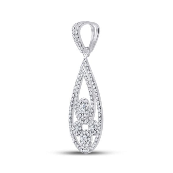 10kt White Gold  Round Diamond Teardrop Pendant 5/8 Cttw - Image 2