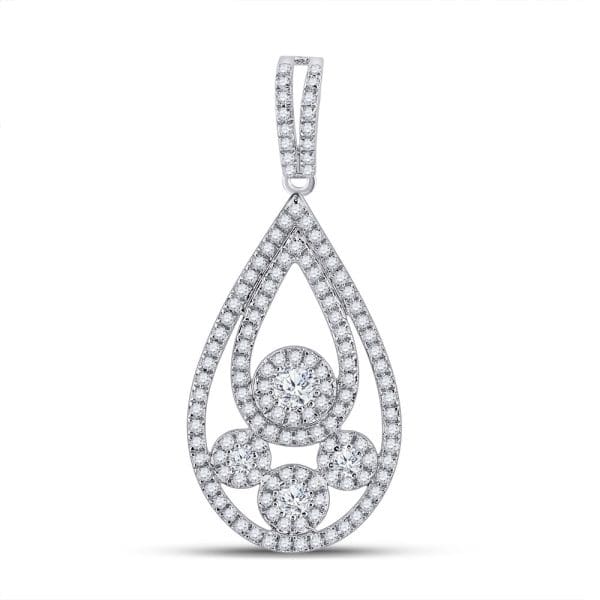 10kt White Gold  Round Diamond Teardrop Pendant 5/8 Cttw