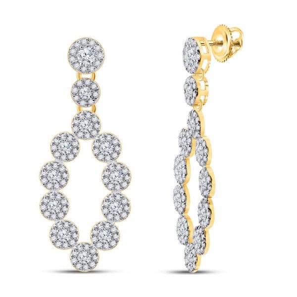 10kt Yellow Gold  Round Diamond Dangle Earrings 1-1/4 Cttw