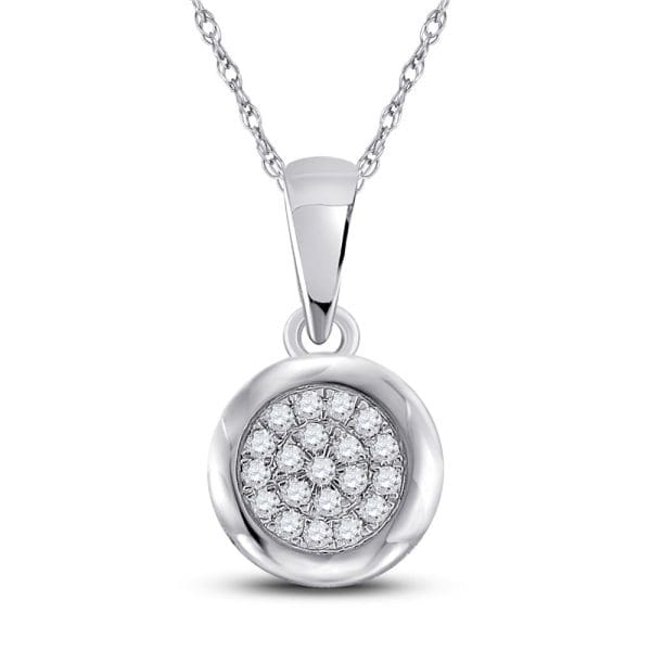 Round Diamond Cluster Pendant - 10K White Gold - Diamond Cluster Pendant