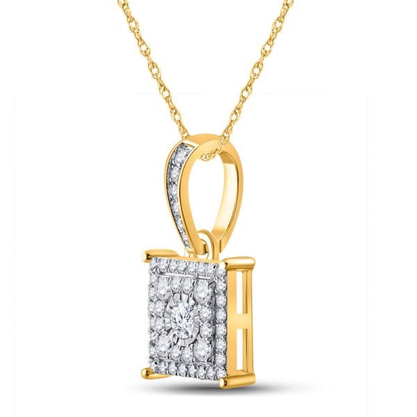 10kt Yellow Gold  Round Diamond Square Pendant 1/4 Cttw - Image 2