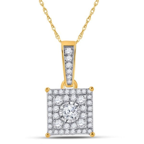 10kt Yellow Gold  Round Diamond Square Pendant 1/4 Cttw