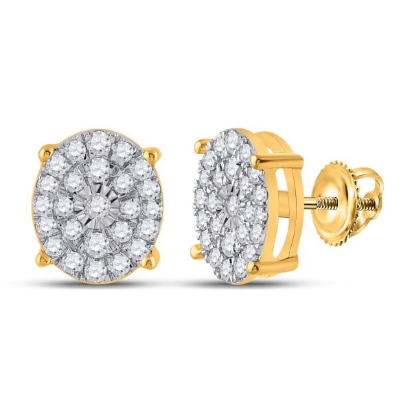 10kt Yellow Gold  Round Diamond Oval Earrings 1/2 Cttw