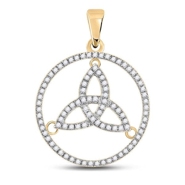 10kt Yellow Gold  Round Diamond Trinity Triquetra Circle Pendant 1/4 Cttw