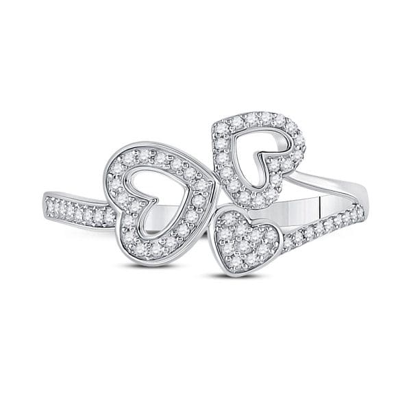 10kt White Gold  Round Diamond Triple Heart Ring 1/6 Cttw - Image 4