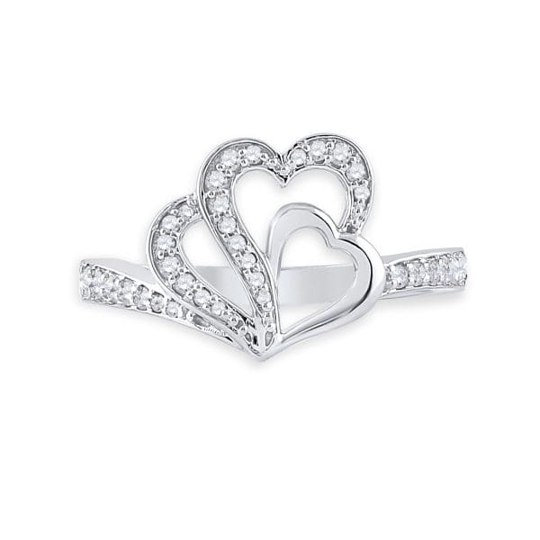 10kt White Gold  Round Diamond Heart Ring 1/5 Cttw - Image 3