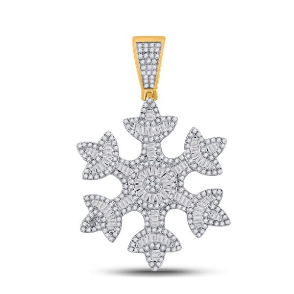 His Baguette Diamond Snowflake Charm Pendant - 10kt Yellow Gold