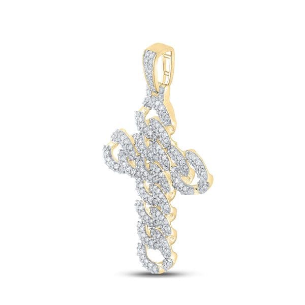 Diamond Cuban Link Cross Charm Pendant - 10K Yellow Gold - Image 2