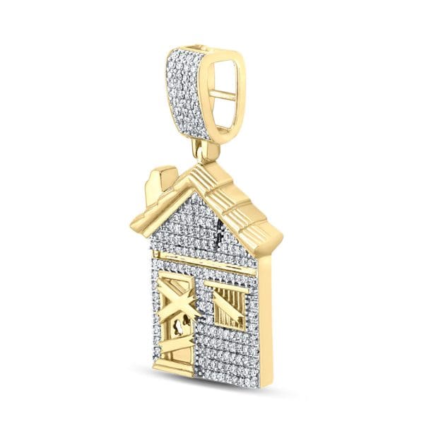 10kt Yellow Gold His Round Diamond Trap House Charm Pendant 3/4 Cttw - Image 2