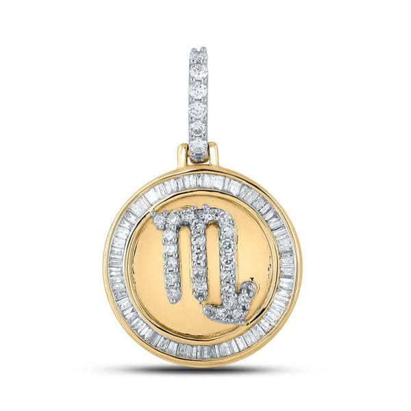 10kt Yellow Gold His Baguette Diamond Scorpio Sign Charm Pendant 1/2 Cttw