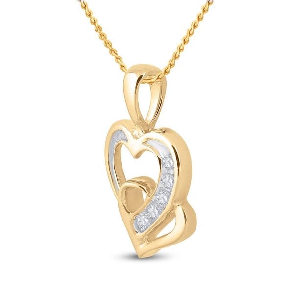 10kt Yellow Gold  Round Diamond Double Heart Pendant 1/20 Cttw - Image 2