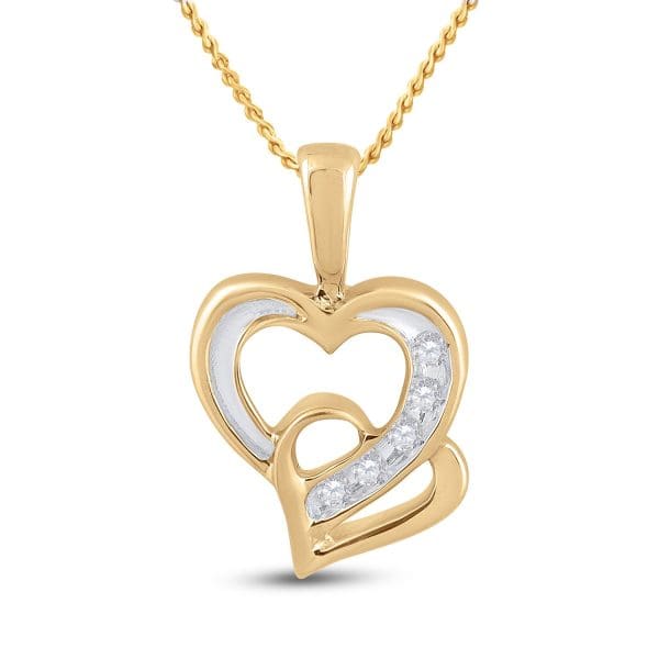 10kt Yellow Gold  Round Diamond Double Heart Pendant 1/20 Cttw