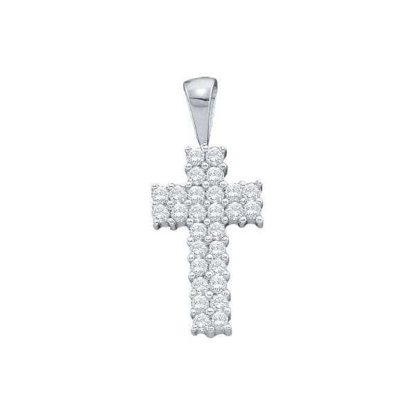 14kt White Gold  Round Diamond Simple Cross Religious Pendant 1/4 Cttw