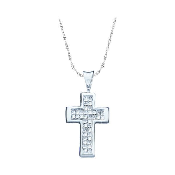 14kt White Gold  Princess Diamond Cross Religious Pendant 1/4 Cttw