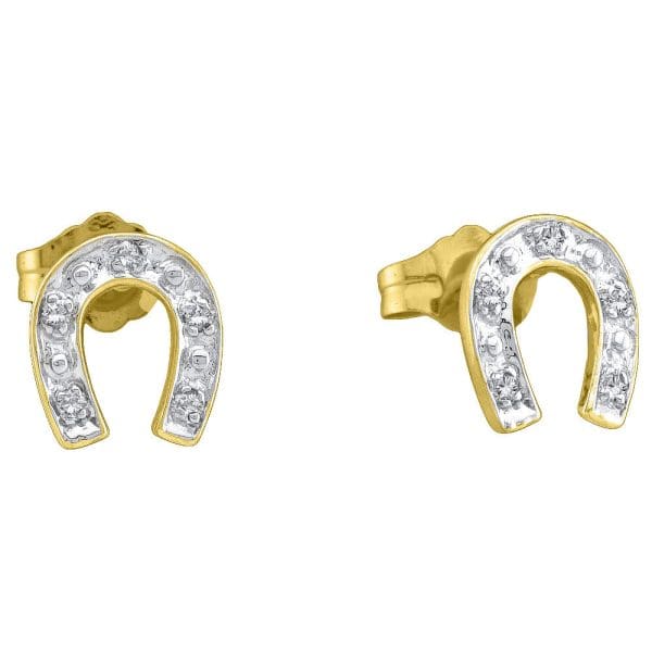10kt Yellow Gold  Round Diamond Horseshoe Earrings 1/20 Cttw