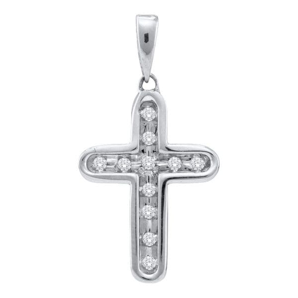 10kt White Gold  Round Diamond Cross Pendant 1/10 Cttw