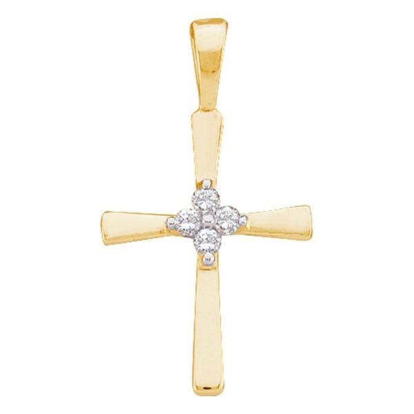 14kt Yellow Gold  Round Diamond Cross Pendant 1/20 Cttw