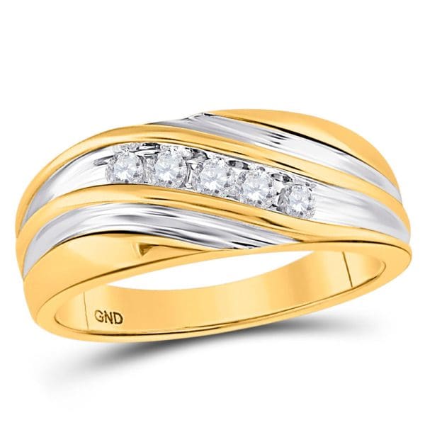 14kt Yellow Gold His Round Diamond Wedding Band Ring 1/4 Cttw